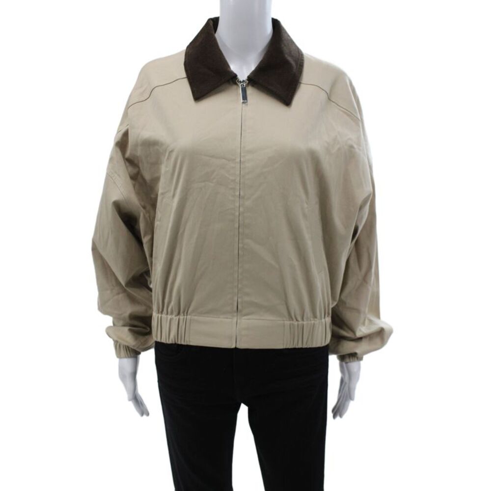 Ser.O.Ya Women Bomber Jacket Beige Zip Cotton Long Sleeve Size M